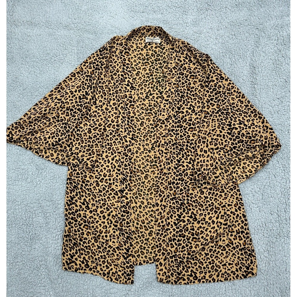 Kenny Flowers Mens S Leopard Print Rayon Open Front Kimono Haori Top Resort Wear